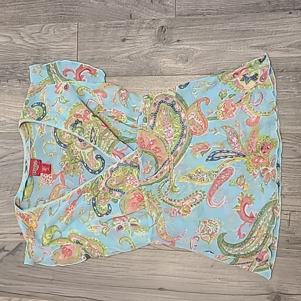 Mudd Sheer Aqua Paisley Tie Blouse